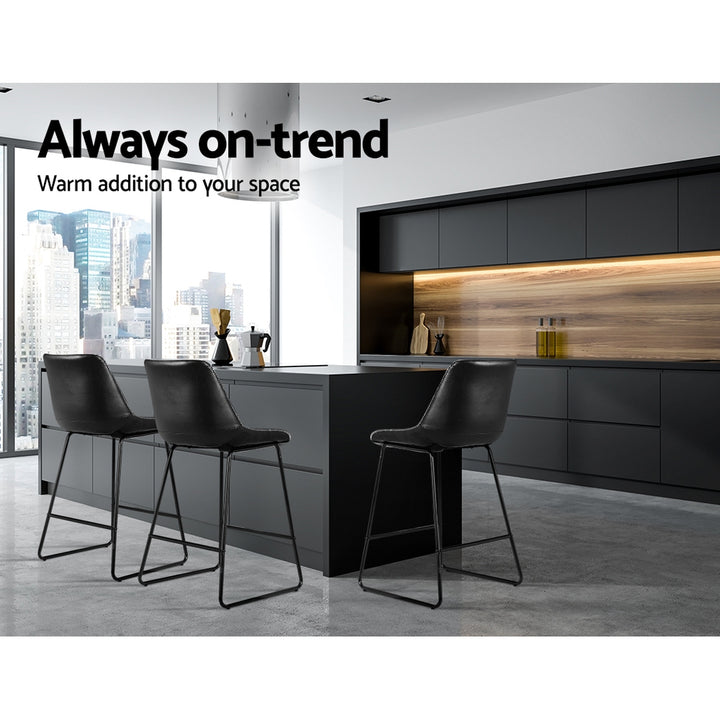 Artiss Fenella Bar Stools Set of 2 – Black PU Leather 70cm Seat