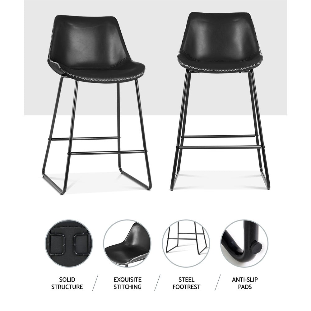 Artiss Fenella Bar Stools Set of 2 – Black PU Leather 70cm Seat