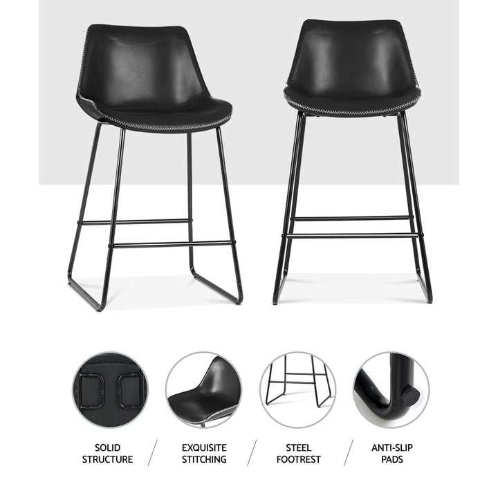 Artiss Fenella Bar Stools Set of 2 – Black PU Leather 70cm Seat