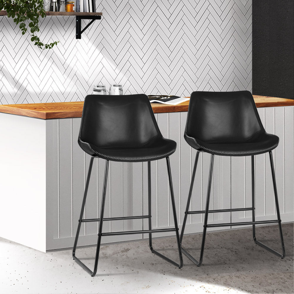 Artiss Fenella Bar Stools Set of 2 – Black PU Leather 70cm Seat