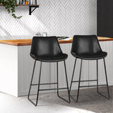 Artiss 2x Bar Stools Leather Padded Metal Legs Black