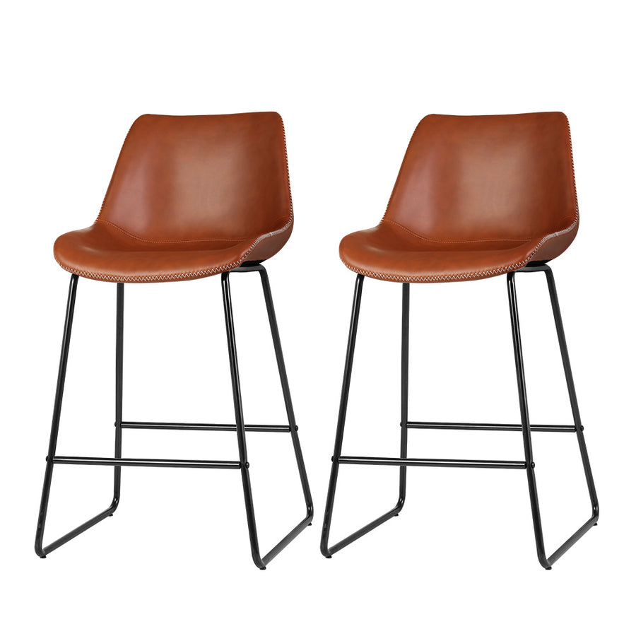 Artiss Fenella Bar Stools Set of 2 – Brown PU Leather 70cm Seat | King of Knives e-store