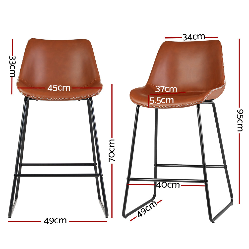 Artiss Fenella Bar Stools Set of 2 – Brown PU Leather 70cm Seat | King of Knives e-store