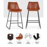 Artiss 2x Bar Stools Leather Padded Metal Legs Brown