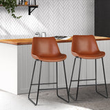 Artiss 2x Bar Stools Leather Padded Metal Legs Brown