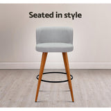 Artiss 2x Bar Stools Linen Padded Wooden Grey