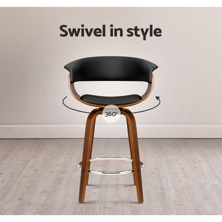 Artiss 4x Wooden Swivel Bar Stools – PU Leather Seat Black | King of Knives e-store