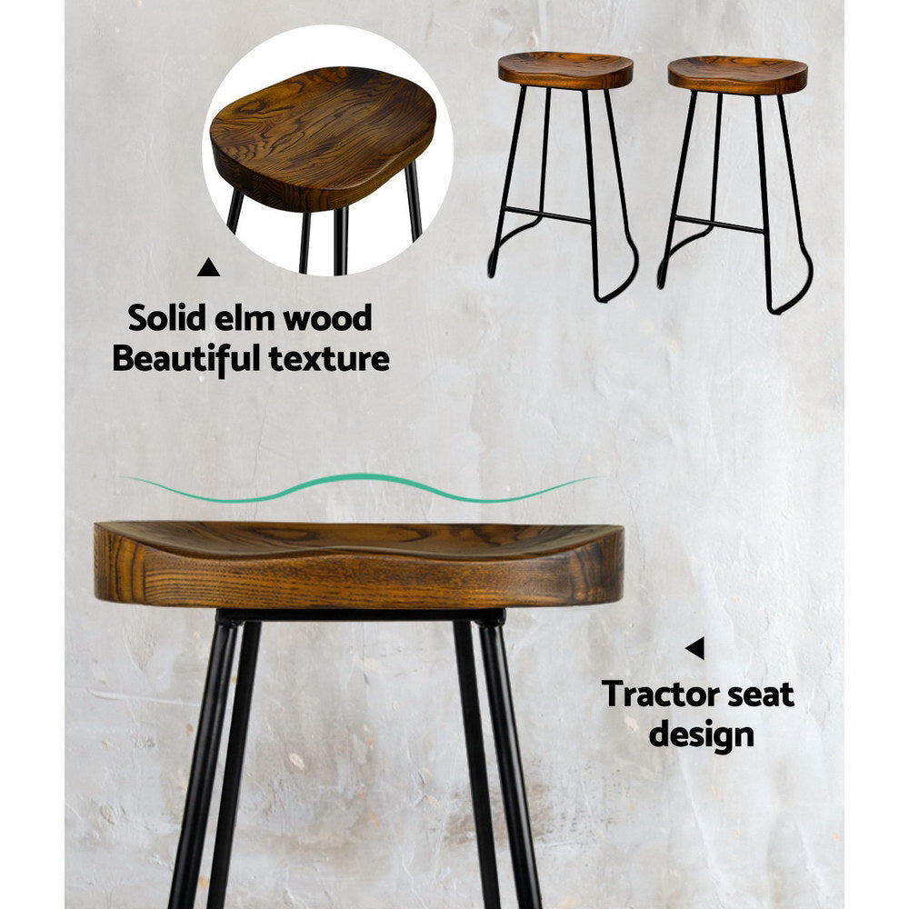 Artiss 4x 65cm Tractor Seat Bar Stools – Elm Wood & Black Steel