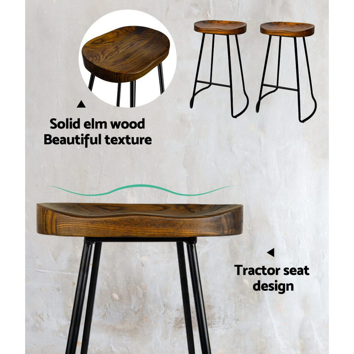 Artiss 4x 65cm Tractor Seat Bar Stools – Elm Wood & Black Steel