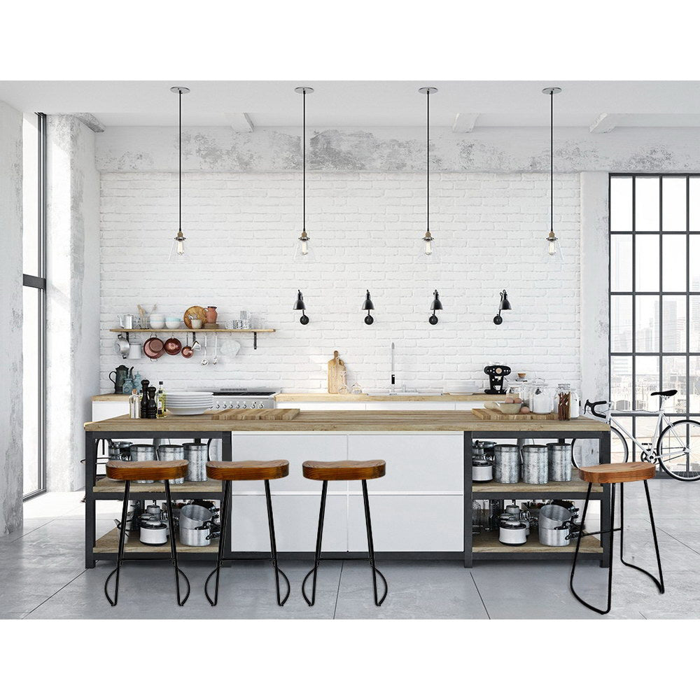 Artiss 4x 65cm Tractor Seat Bar Stools – Elm Wood & Black Steel