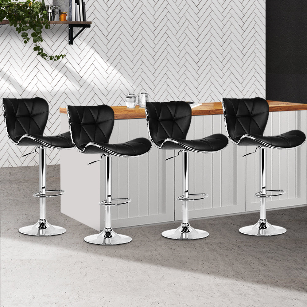 Artiss 4× Black PU Leather Gas-Lift Bar Stools with Chrome Base | King of Knives e-store