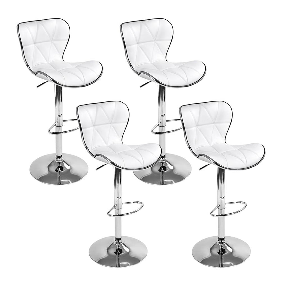 Artiss 4× White PU Leather Gas-Lift Bar Stools with Chrome Base