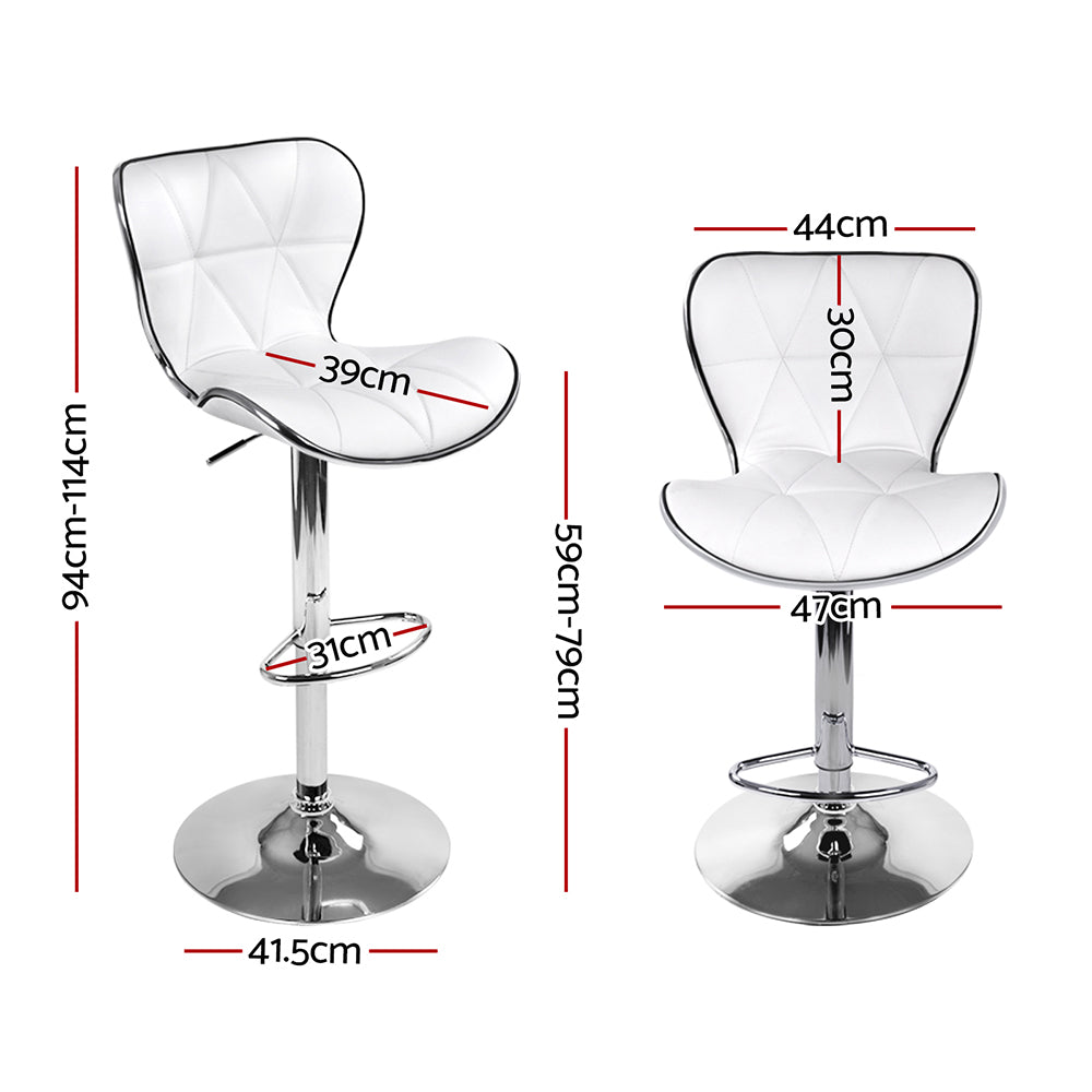 Artiss 4× White PU Leather Gas-Lift Bar Stools with Chrome Base