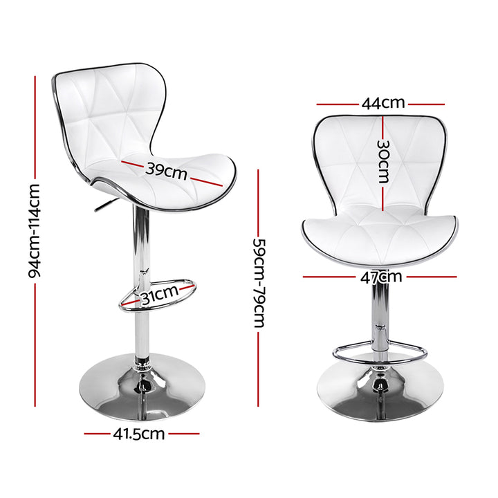 Artiss 4× White PU Leather Gas-Lift Bar Stools with Chrome Base