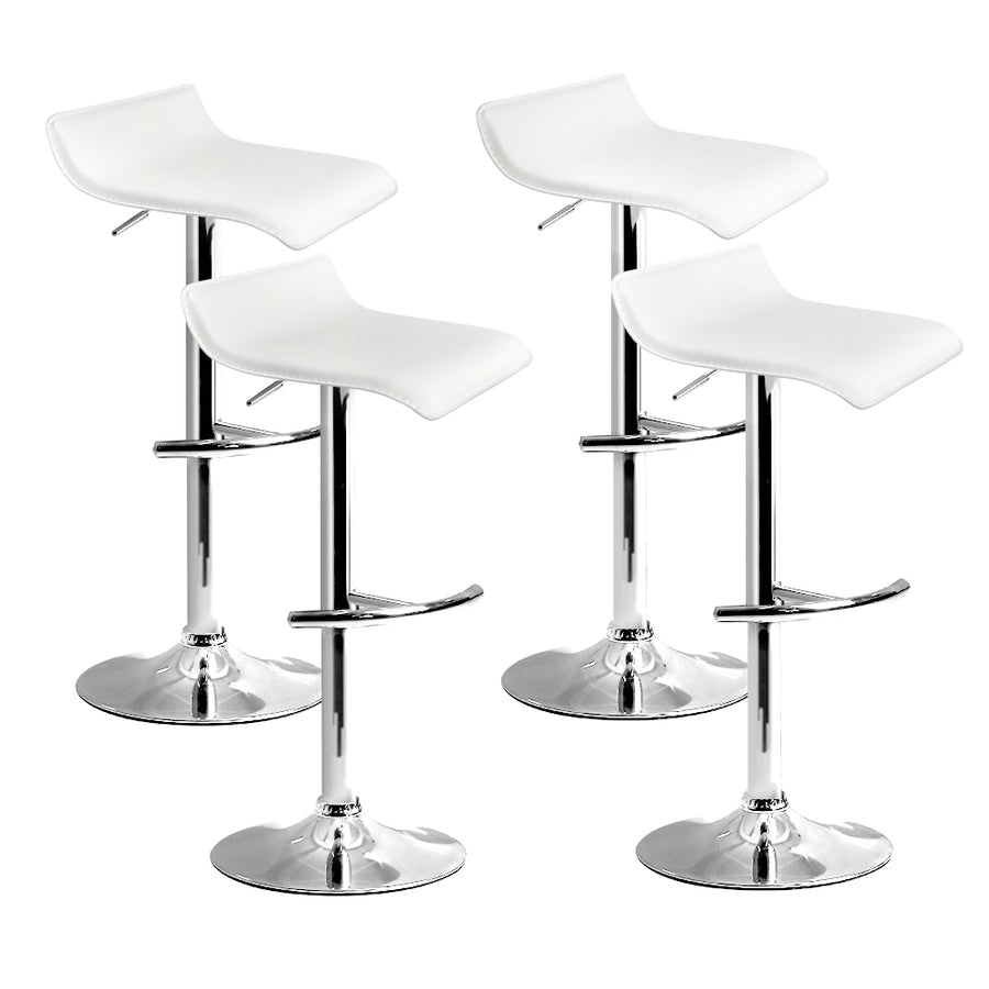 Artiss 4× Adjustable Gas‑Lift Bar Stools in White PU Leather