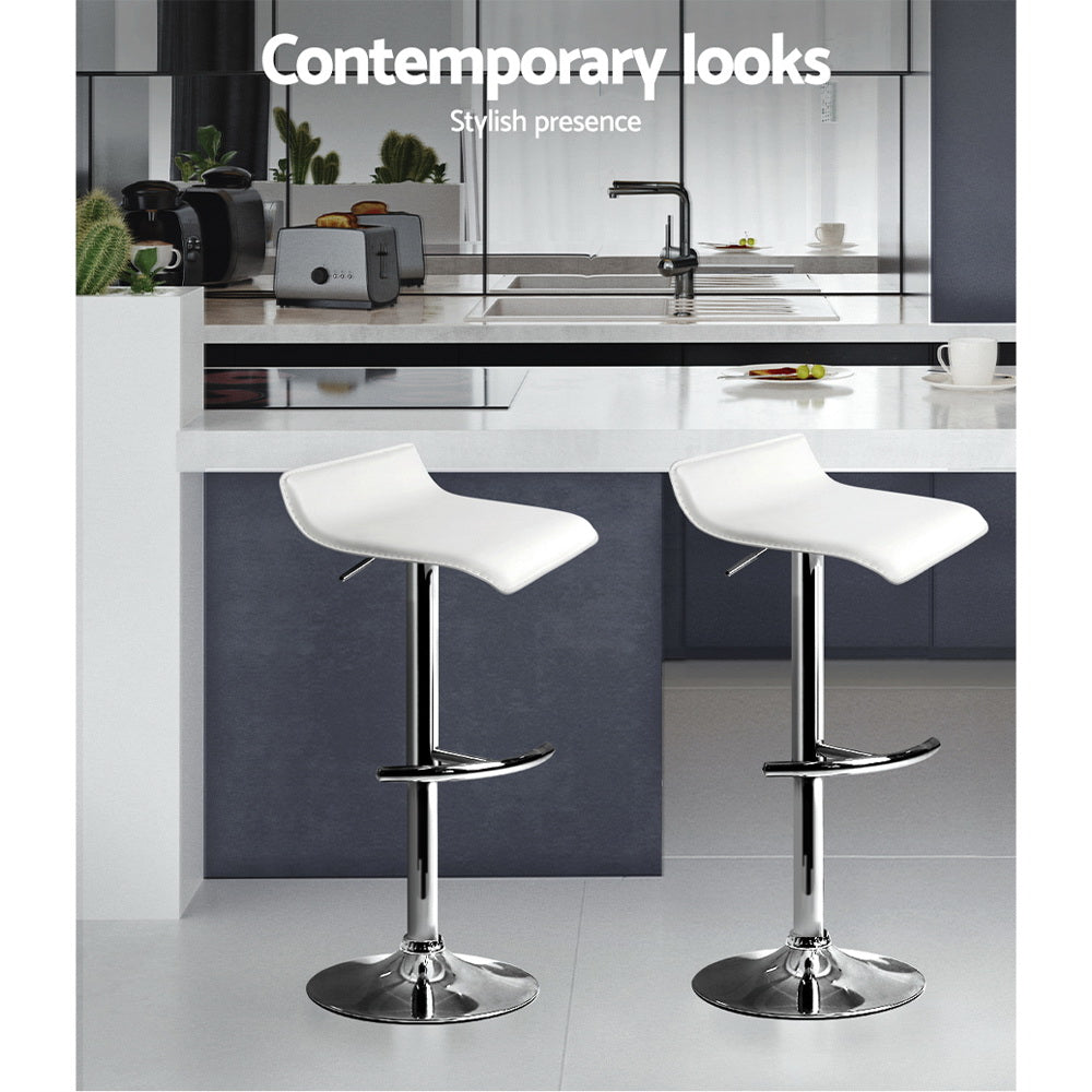 Artiss 4× Adjustable Gas‑Lift Bar Stools in White PU Leather