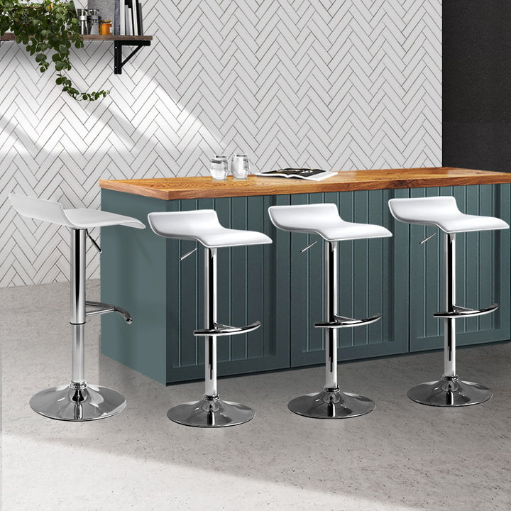 Artiss 4× Adjustable Gas‑Lift Bar Stools in White PU Leather