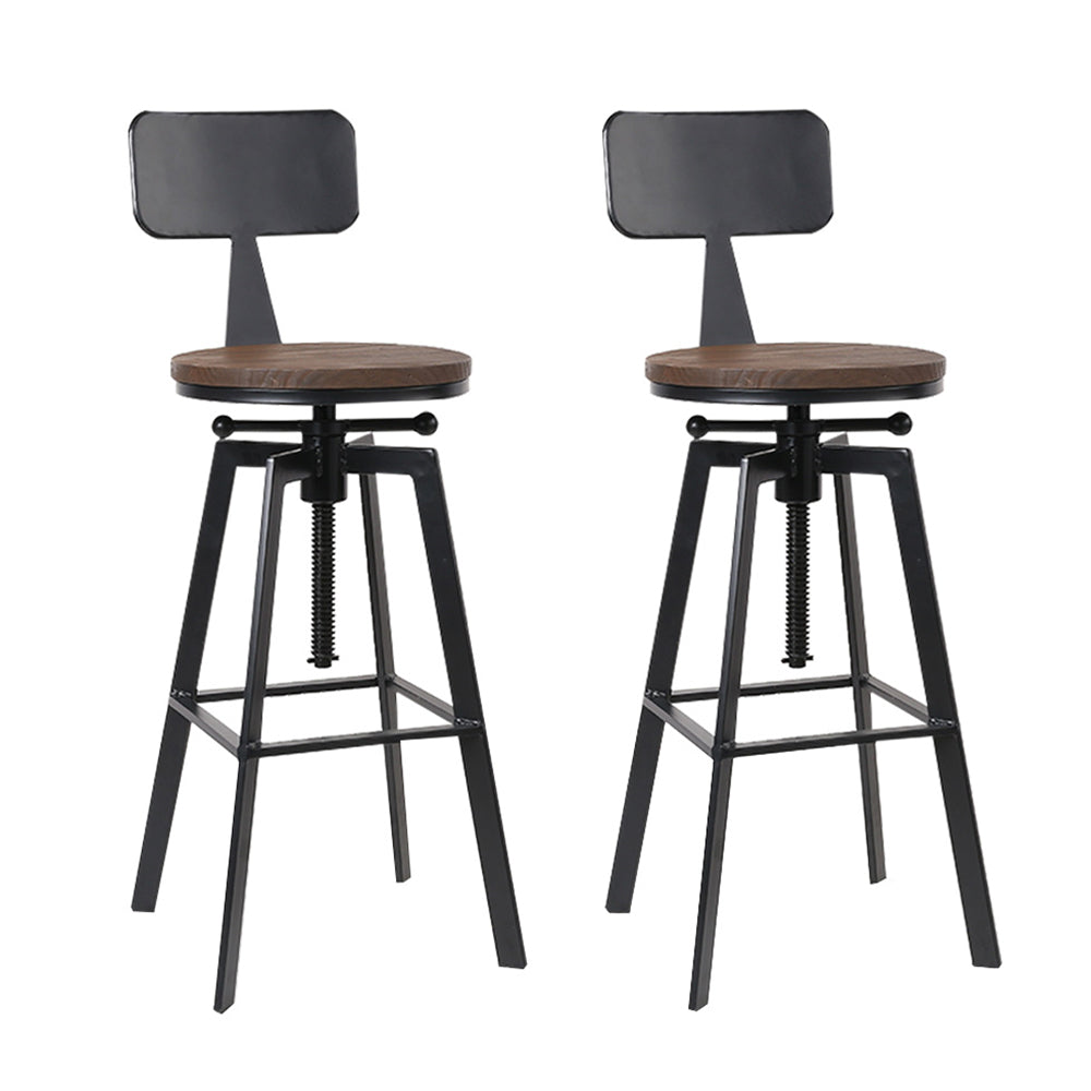 Artiss 2x Adjustable Wooden Bar Stools with Backrest