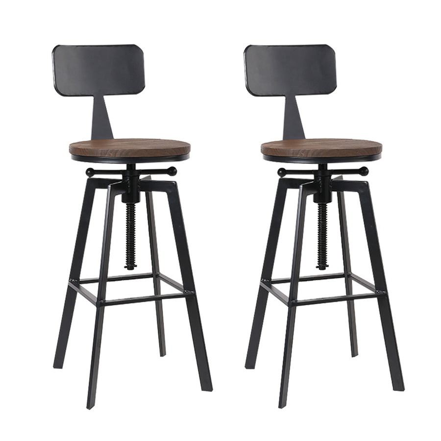 Artiss 2x Adjustable Wooden Bar Stools with Backrest