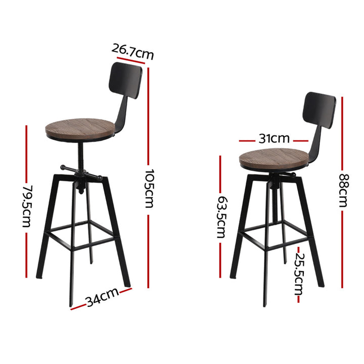 Artiss 2x Adjustable Wooden Bar Stools with Backrest