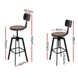 Artiss 2x Bar Stools Adjustable Wood Stool w/Backrest