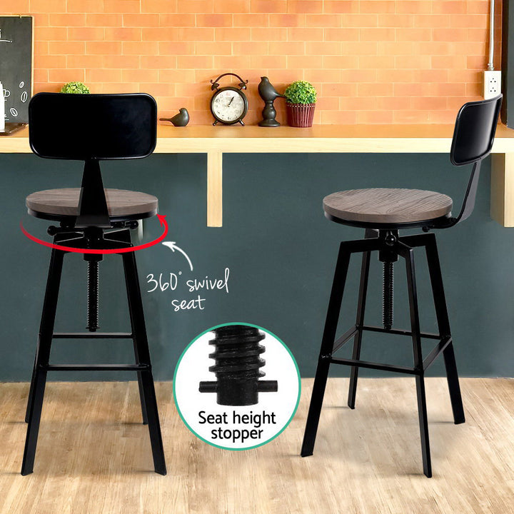 Artiss 2x Adjustable Wooden Bar Stools with Backrest