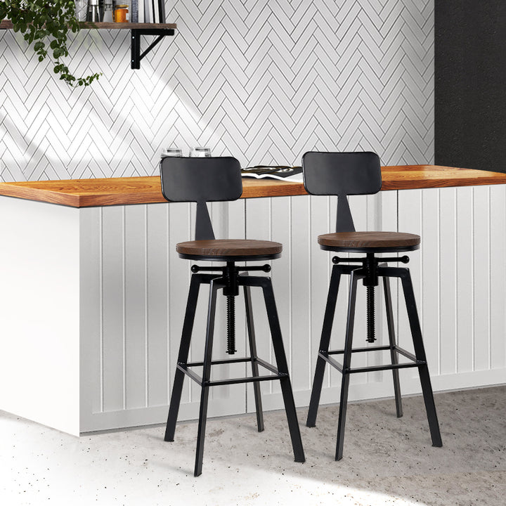 Artiss 2x Adjustable Wooden Bar Stools with Backrest
