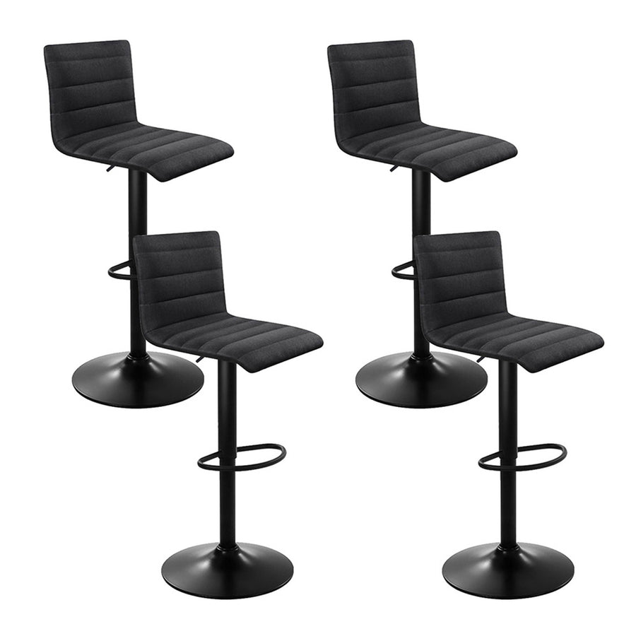 Artiss 4x Gas Lift Bar Stools Black Linen with Swivel Seat