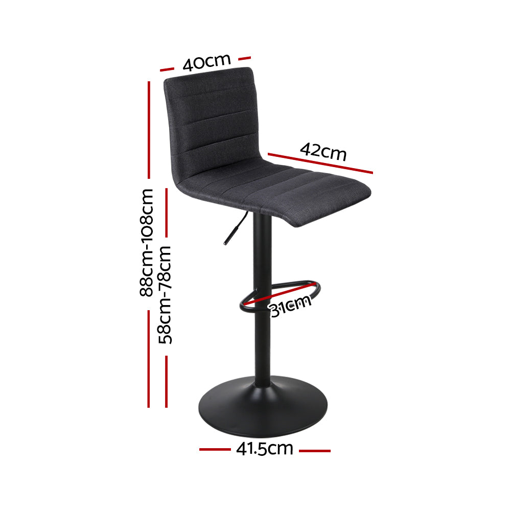 Artiss 4x Gas Lift Bar Stools Black Linen with Swivel Seat