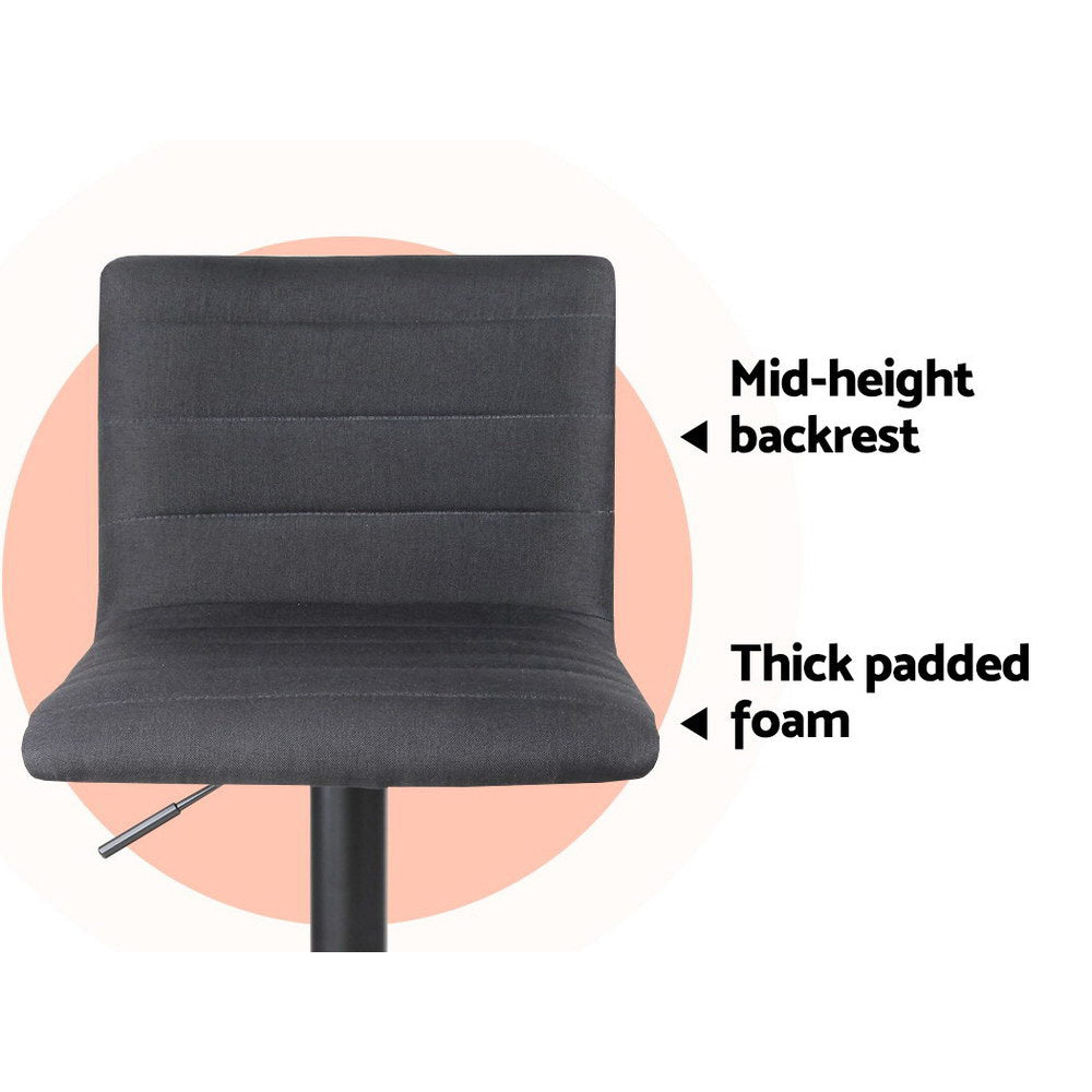 Artiss 4x Gas Lift Bar Stools Black Linen with Swivel Seat