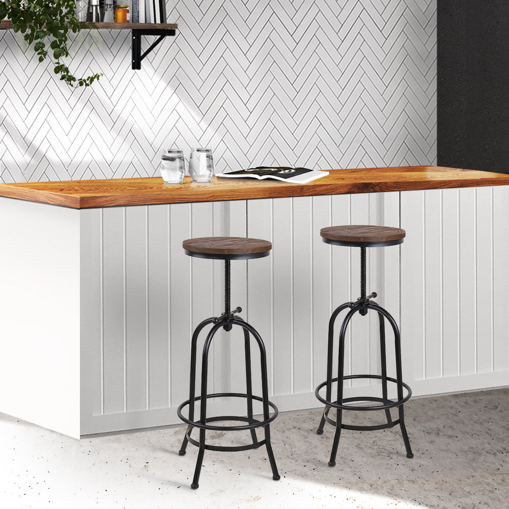Artiss 2x Adjustable Wood Bar Stools with Swivel Seats | King of Knives e-store