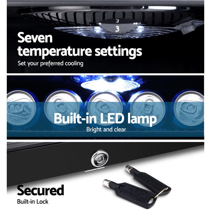 Devanti 98L Bar Fridge Glass Door w/Light Black