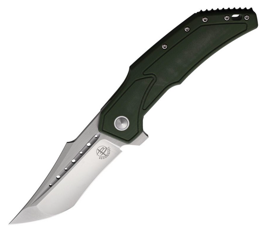 A folding knife with a silver blade and black handle featuring a frame lock mechanism.
