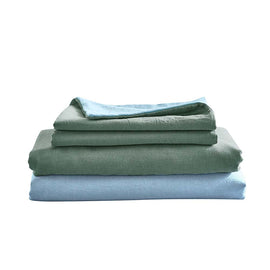 Cosy Club Washed Cotton Sheet Set Green Blue Double