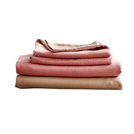 Cosy Club Washed Cotton Sheet Set Pink Brown Single | King of Knives Australia