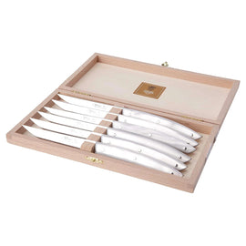 Claude Dorzorme Le Theirs box of 6 steak knives, white