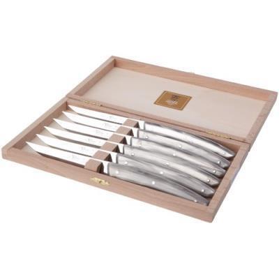 Claude Dozorme Le Theirs box of 6 steak knives, light grey
