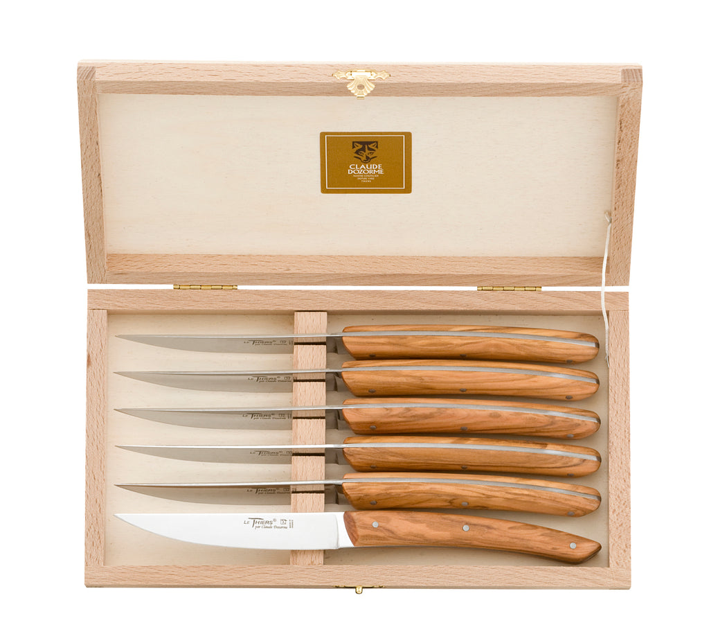 Claude Dozorme Le Theirs box of 6 steak knives, Olive