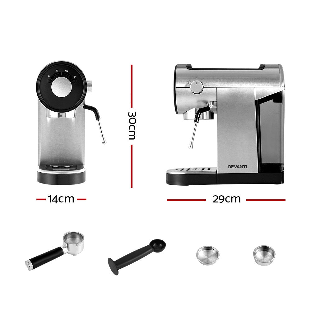 Devanti Coffee Machine Espresso Maker 20 Bar Milk Frother Cappucino Latte Cafe | King of Knives Australia