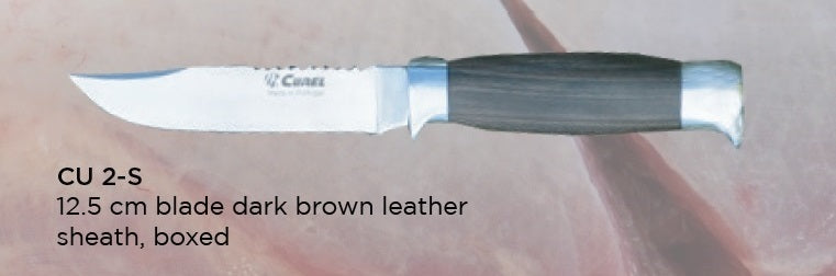 Curel fixed blade 12.5cm, dark wood handle, dark brown sheath