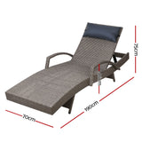 Gardeon Set of 2 Sun Lounge Outdoor Furniture Wicker Lounger Rattan Day Bed Garden Patio Grey