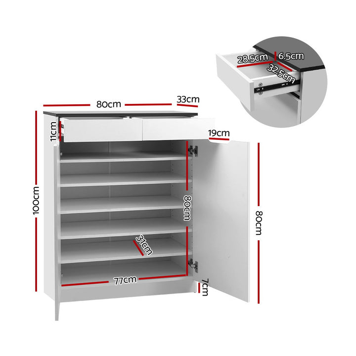 Artiss White Shoe Cabinet – High Gloss Storage Organiser | King of Knives e-store