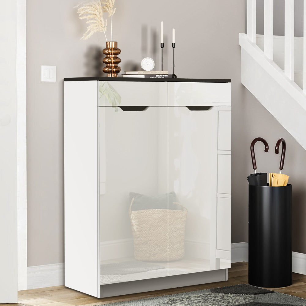 Artiss White Shoe Cabinet – High Gloss Storage Organiser | King of Knives e-store