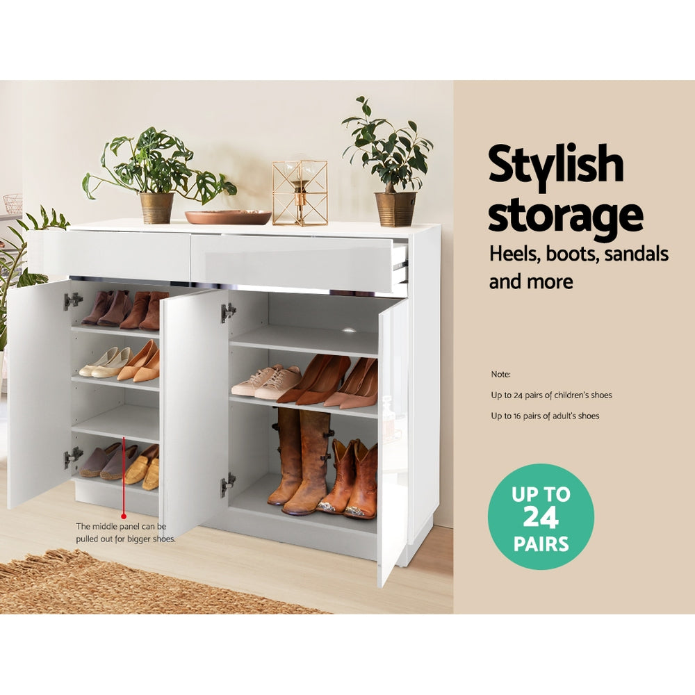 Artiss 120cm Shoe Cabinet Shoes Storage Rack High Gloss Cupboard White Drawers | King of Knives e-store