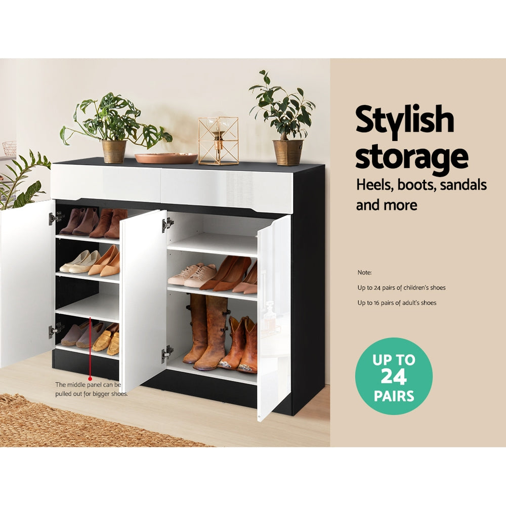 Artiss 120cm Shoe Cabinet – White & Black Storage with Drawers | King of Knives e-store | King of Knives e-store