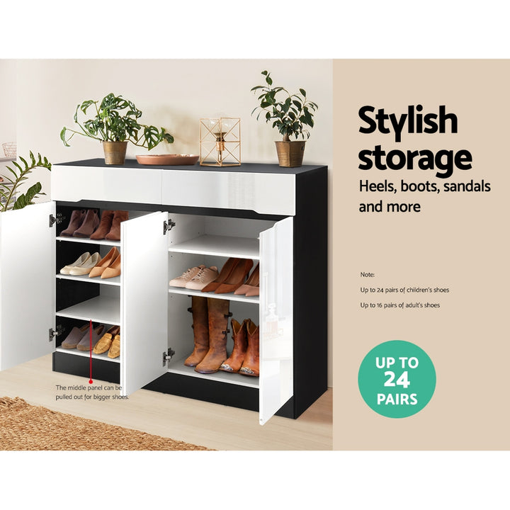 Artiss 120cm Shoe Cabinet – White & Black Storage with Drawers | King of Knives e-store | King of Knives e-store