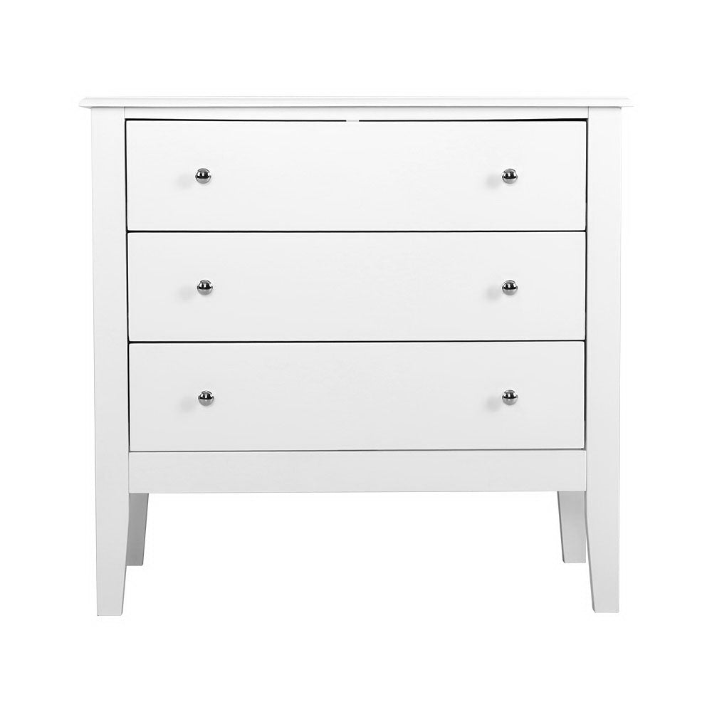 Artiss Brittany 3-Drawer Chest – White MDF Storage Cabinet | King of Knives e-store