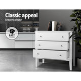 Artiss Brittany 3-Drawer Chest – White MDF Storage Cabinet | King of Knives e-store