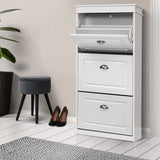 Artiss Shoe Cabinet 18 Pairs 3-tier White Sena