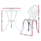 Gardeon 3PC Outdoor Setting Cast Aluminium Bistro Table Chair Patio White